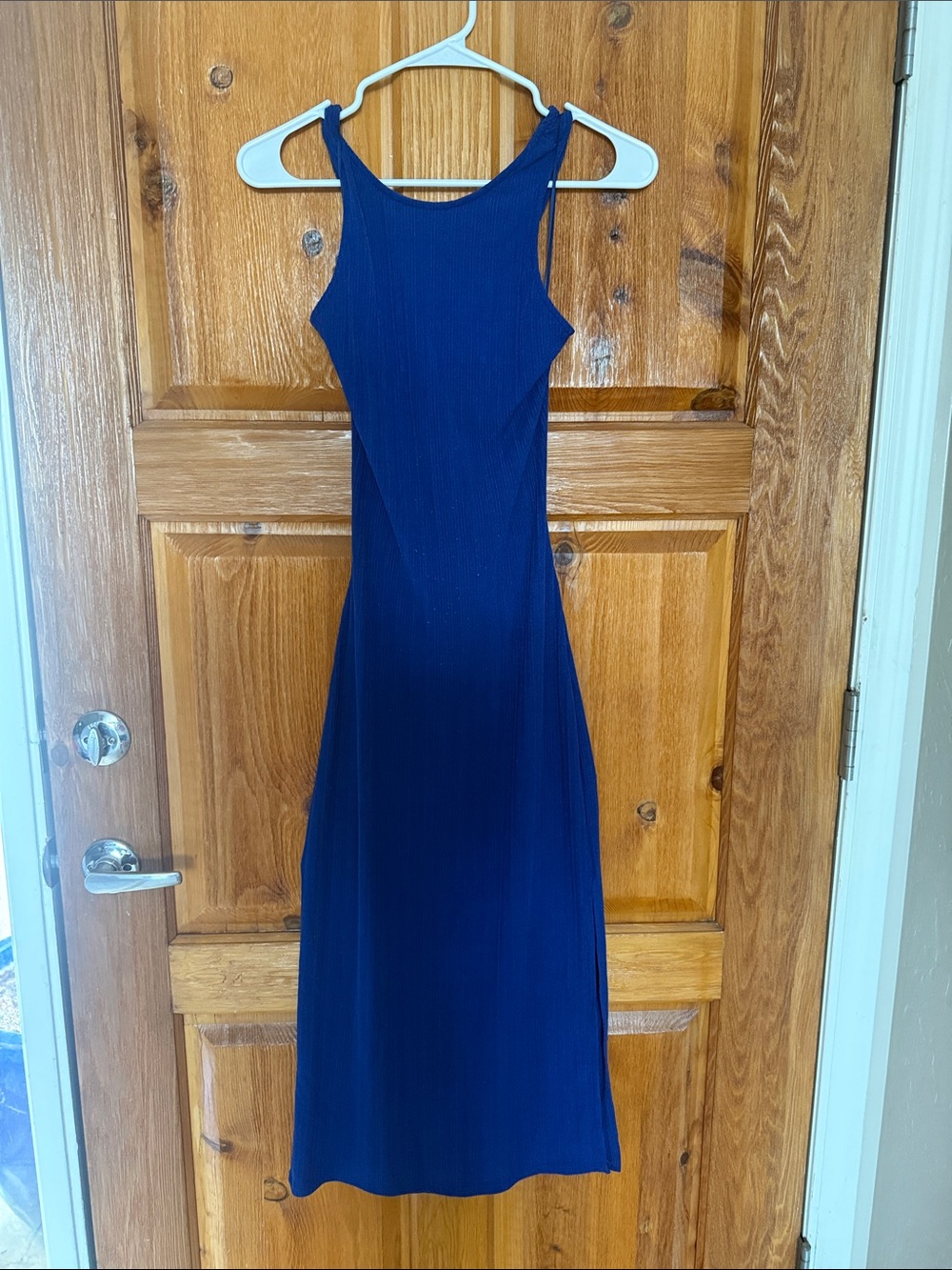 Vici Navy Ribbed Tank Midi Dress
